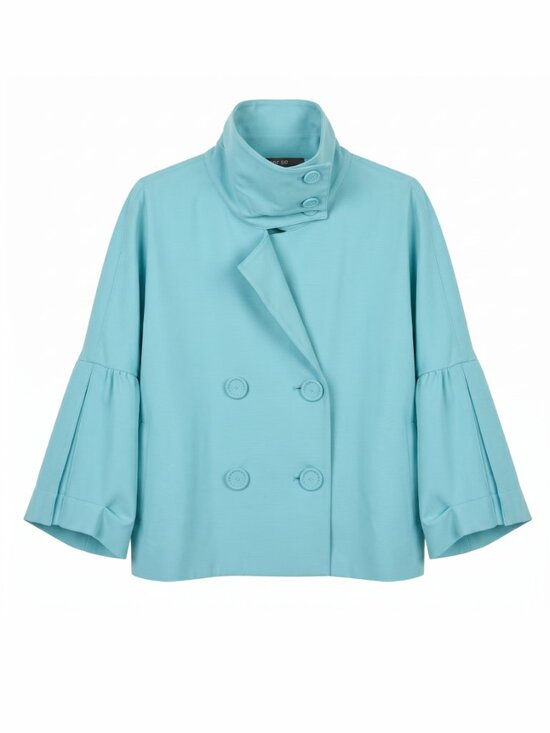 Per Se Jackets & Blazers - NWT Per Se Teal Double-Breasted Cropped Jacket | Funnel Neck 98% Wool